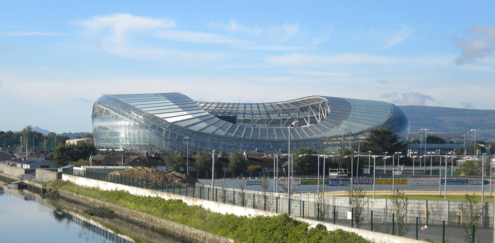 Aviva Stadium Dublin, view from the river Liffey.